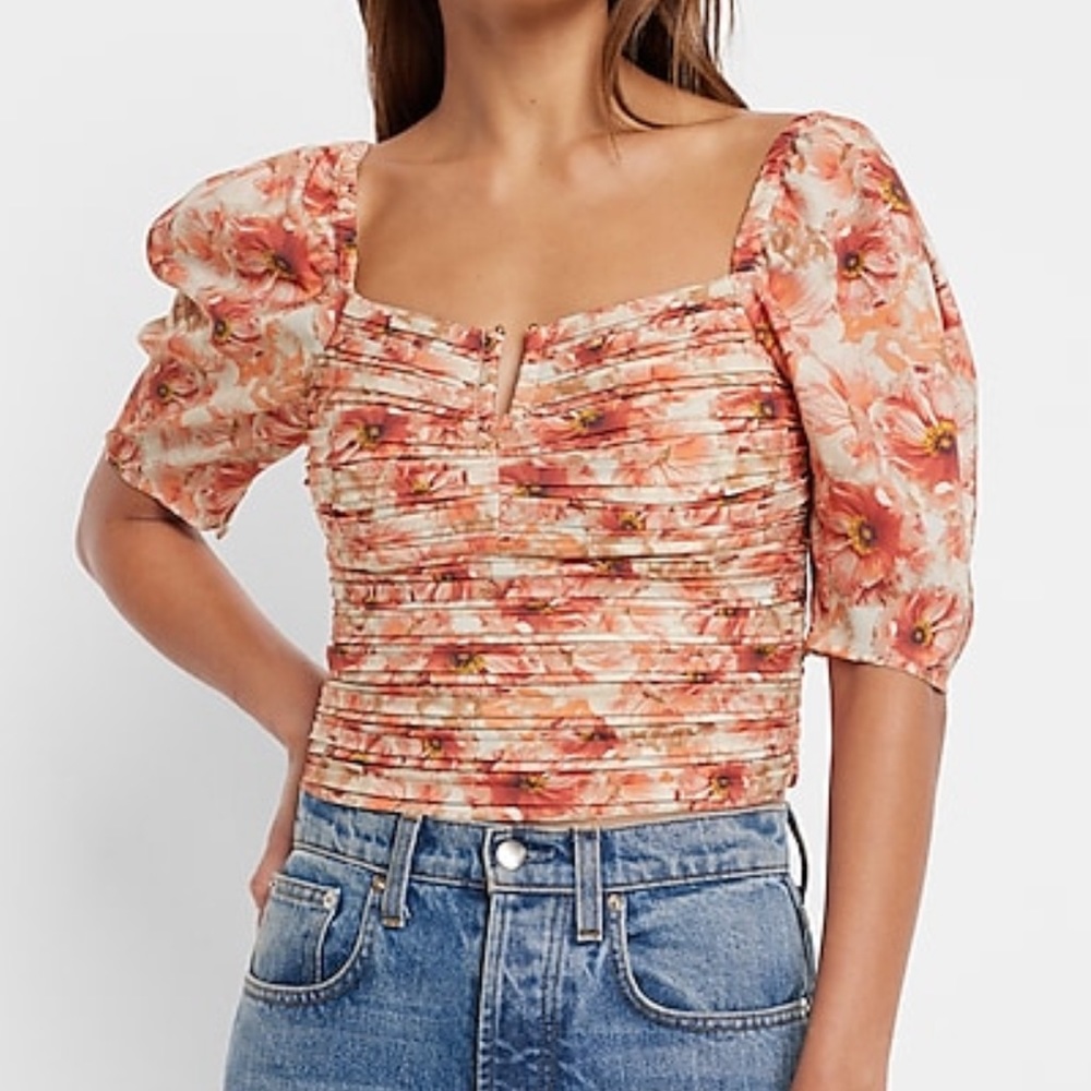 Express Satin Floral Print Cropped Top